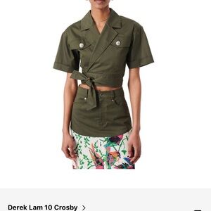 Derek Lam 10 Crosby Olive Green Wrap Top